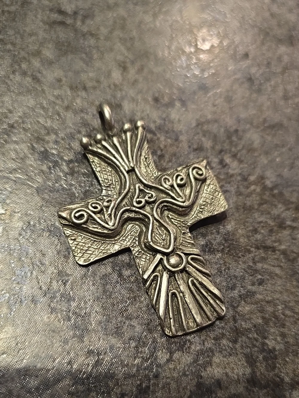 Ornate Marcie Pewter Cross Pendant with Textured Detail